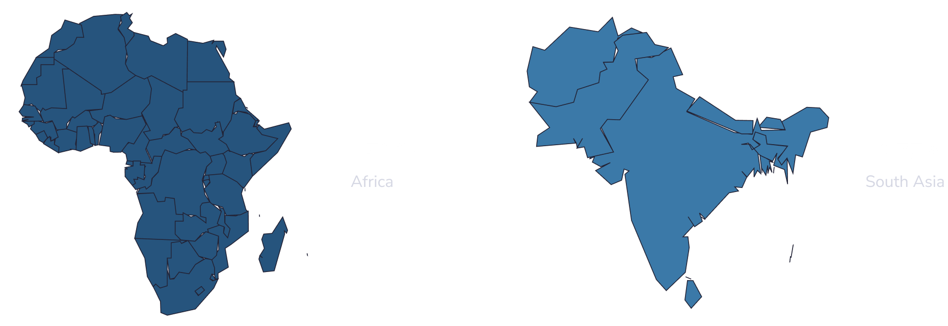 Africa and South Asia regional growth maps